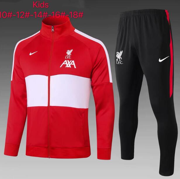 Kids Liverpool Red White Jacket and Pants Training Kits 2020/21